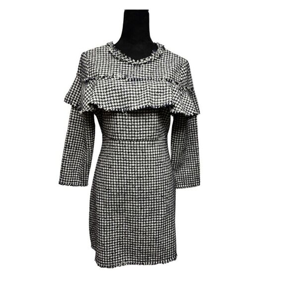 Zara Frilled Tweed Houndstooth  Dress - Picture 2 of 10